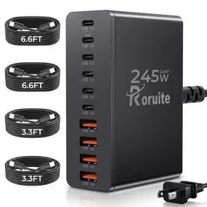 USB C Charging Station 10 Port with 4 Cables,245W GaN Charger Block USB C Charging Station 10 Port with 4 Cables,245W GaN Charger Block