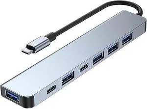 USB C Hub Splitter with Power Port, 7 in 1 Aluminum USB Port Extender Multiport USB C Adapter for MacBook, XPS, Surface and More Type C Laptops USB C Hub Splitter with Power Port, 7 in 1 Aluminum USB Port Extender Multiport USB C Adapter for MacBook, XPS, Surface and More Type C Laptops