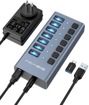 Powered 7 Ports USB 3.2 Hub, 10Gbps Data Transfer, 24W Adapter Powered 7 Ports USB 3.2 Hub, 10Gbps Data Transfer, 24W Adapter