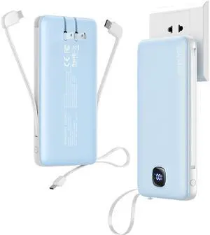 Portable Charger 10000mAh 22.5W Power Bank,Built-in 3 Cables & AC Wall Plug Portable Charger 10000mAh 22.5W Power Bank,Built-in 3 Cables & AC Wall Plug