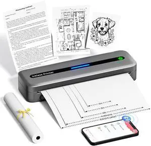 Wireless Inkless Thermal Printer, Bluetooth Mobile Printer for Phone & Laptop, Portable Travel Printer with 300 dpi, Supports US Letter Thermal Paper, Compatible with Mac/Windows Wireless Inkless Thermal Printer, Bluetooth Mobile Printer for Phone & Laptop, Portable Travel Printer with 300 dpi, Supports US Letter Thermal Paper, Compatible with Mac/Windows