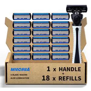 6-Blade Razor,Plastic Anti-slip Men Manual Refill Cartridges razors, Reusable Face Cleansing Care Tool, 18 pcs refill cartridges, Shave Supplies for Men and Women - Black 6-Blade Razor,Plastic Anti-slip Men Manual Refill Cartridges razors, Reusable Face Cleansing Care Tool, 18 pcs refill cartridges, Shave Supplies for Men and Women - Black