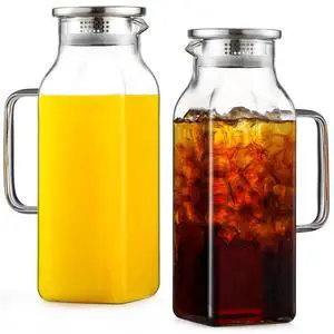 2 Pack 2.22 Liters/75 oz Square Glass Pitcher with Lid and Handle for Fridge, Iced Tea and Coffee Carafe Beverage Serveware, Heat Resistant Borosilicate Water Jug for Hot/Cold Drinks and Milk 2 Pack 2.22 Liters/75 oz Square Glass Pitcher with Lid and Handle for Fridge, Iced Tea and Coffee Carafe Beverage Serveware, Heat Resistant Borosilicate Water Jug for Hot/Cold Drinks and Milk