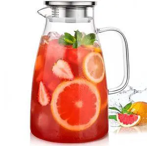 2 Liter 68oz Borosilicate Pitcher with Lid, Glass Jug with Handle and Spout 2 Liter 68oz Borosilicate Pitcher with Lid, Glass Jug with Handle and Spout
