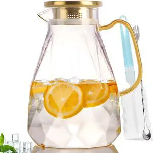 Glass Pitcher, 2.2 Liter Water Pitcher With Lid Glass Pitcher, 2.2 Liter Water Pitcher With Lid