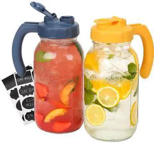 2 Quart Glass Mason Jar Pitchers with Lids, Navy & Yellow, 2 Pack 2 Quart Glass Mason Jar Pitchers with Lids, Navy & Yellow, 2 Pack