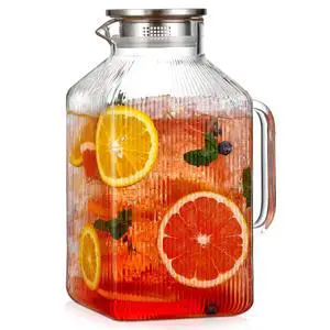 1 Gallon thickened Square Glass Pitcher with Lid, Classic Stripes Water Pitchers for Fridge, Borosilicate Glass Carafe for Hot/Cold Brew Drink, Extra Large Jug with Handle for Iced Tea, Coffee, Juice 1 Gallon thickened Square Glass Pitcher with Lid, Classic Stripes Water Pitchers for Fridge, Borosilicate Glass Carafe for Hot/Cold Brew Drink, Extra Large Jug with Handle for Iced Tea, Coffee, Juice