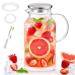 1 Gallon/3.8L Glass Pitcher with Lid, Extra Large Water Carafe Jug, Borosilicate Glass Iced Tea Pitcher, Glass Water Pitcher with Silicone Base, Leak-proof Ring & Cleaning Brush Included (Striped) 1 Gallon/3.8L Glass Pitcher with Lid, Extra Large Water Carafe Jug, Borosilicate Glass Iced Tea Pitcher, Glass Water Pitcher with Silicone Base, Leak-proof Ring & Cleaning Brush Included (Striped)