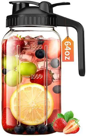 64 oz Mason Jar Pitcher with Lid, Airtight & Leakproof Glass Pitcher 64 oz Mason Jar Pitcher with Lid, Airtight & Leakproof Glass Pitcher
