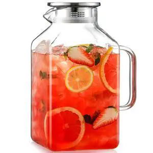 1 Gallon Square Glass Pitcher with Lid and Spout, Borosilicate Glass Carafe for Hot/Cold Drink, Water Pitchers with Handle for Fridge, Extra Large Jug for Iced Tea, Coffee, Juice, Beverage 1 Gallon Square Glass Pitcher with Lid and Spout, Borosilicate Glass Carafe for Hot/Cold Drink, Water Pitchers with Handle for Fridge, Extra Large Jug for Iced Tea, Coffee, Juice, Beverage