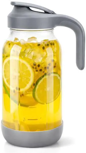 64 oz (2 Qt) Glass Mason Jar Pitcher with Pour Spout Lid & Handle 64 oz (2 Qt) Glass Mason Jar Pitcher with Pour Spout Lid & Handle