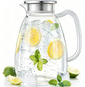 Glass Pitcher with Lid and Handle, 2.2L/74 oz Borosilicate Glass Glass Pitcher with Lid and Handle, 2.2L/74 oz Borosilicate Glass