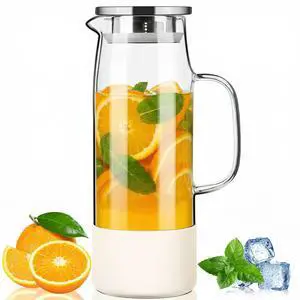 Glass Pitcher with Lid and Handle, 50 fl oz Glass Carafe Glass Pitcher with Lid and Handle, 50 fl oz Glass Carafe