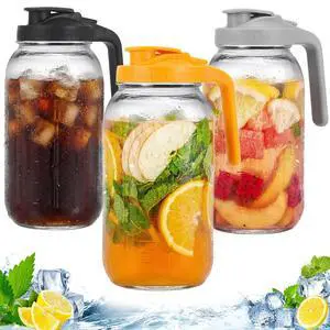 3 Pack Glass Pitchers with Lid, 64 oz Sun Tea Pitcher, Half Gallon Mason Jar Pitcher with Wide Mouth Airtight Lid for Ice Tea, Cold Brew Coffee, Fridge Water, Milk, Juices, Leak Proof Water Jug 3 Pack Glass Pitchers with Lid, 64 oz Sun Tea Pitcher, Half Gallon Mason Jar Pitcher with Wide Mouth Airtight Lid for Ice Tea, Cold Brew Coffee, Fridge Water, Milk, Juices, Leak Proof Water Jug