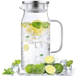 1.2 Liter 40 oz Small Glass Pitcher with Lid and Handle, Glass Carafe for Hot/Cold Water, Iced Tea Jug for Coffee, Juice and Homemade Beverage 1.2 Liter 40 oz Small Glass Pitcher with Lid and Handle, Glass Carafe for Hot/Cold Water, Iced Tea Jug for Coffee, Juice and Homemade Beverage