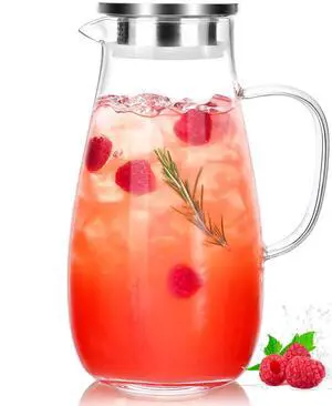 Borosilicate Glass Pitcher with Lid and Handle, 64oz for Hot Cold Beverages Borosilicate Glass Pitcher with Lid and Handle, 64oz for Hot Cold Beverages
