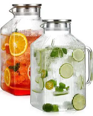 2 Pack 1 Gallon thickened Square Glass Pitcher with Lid, Classic Stripes Water Pitchers for Fridge, Borosilicate Glass Carafe for Hot/Cold Brew Drink, Extra Large Jug with Handle for Iced Tea, Coffee 2 Pack 1 Gallon thickened Square Glass Pitcher with Lid, Classic Stripes Water Pitchers for Fridge, Borosilicate Glass Carafe for Hot/Cold Brew Drink, Extra Large Jug with Handle for Iced Tea, Coffee