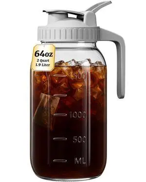 64 oz Mason Jar Pitcher, Glass Pitcher with Lid for Sun Tea & Iced Tea 64 oz Mason Jar Pitcher, Glass Pitcher with Lid for Sun Tea & Iced Tea
