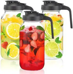 3Pack 64OZ Glass Mason Jar Pitcher with Pour Spout Lid 3Pack 64OZ Glass Mason Jar Pitcher with Pour Spout Lid