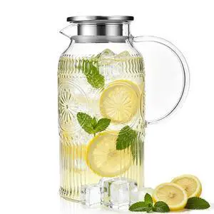 68 oz Glass Water Pitcher with Handle and Lid Borosilicate Tea Carafe 68 oz Glass Water Pitcher with Handle and Lid Borosilicate Tea Carafe