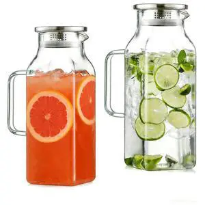 2 Pack 2 Liters/68 oz Square Glass Pitcher with Lid and Handle, Glass Carafe for Hot/Cold Water, Large Iced Tea Pitcher for Coffee, Juice 2 Pack 2 Liters/68 oz Square Glass Pitcher with Lid and Handle, Glass Carafe for Hot/Cold Water, Large Iced Tea Pitcher for Coffee, Juice