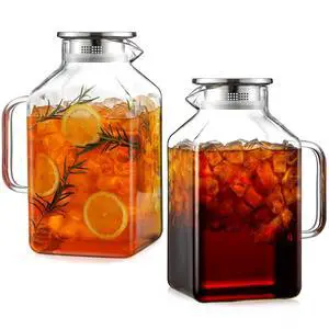 2 Pack 1 Gallon Square Glass Pitcher with Lid and Spout, Borosilicate Glass Carafe for Hot/Cold Drink, Water Pitchers with Handle for Fridge, Extra Large Jug for Iced Tea, Coffee, Juice, Beverage 2 Pack 1 Gallon Square Glass Pitcher with Lid and Spout, Borosilicate Glass Carafe for Hot/Cold Drink, Water Pitchers with Handle for Fridge, Extra Large Jug for Iced Tea, Coffee, Juice, Beverage