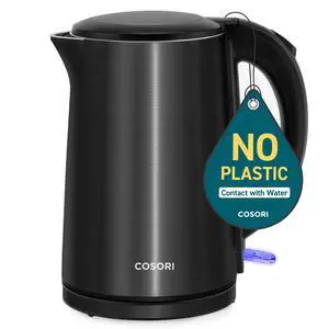 Stainless Steel Electric Kettle, Plastic-Free Interior, 1.5L, Black Stainless Steel Electric Kettle, Plastic-Free Interior, 1.5L, Black