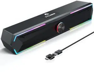 Computer Speakers for PC Desktop, Flowing LED Under-Monitor Soundbar with Clear Stereo Sound, Bluetooth & USB 2-in-1 Audio Input, PC Speaker for Monitor Laptop, Black Computer Speakers for PC Desktop, Flowing LED Under-Monitor Soundbar with Clear Stereo Sound, Bluetooth & USB 2-in-1 Audio Input, PC Speaker for Monitor Laptop, Black