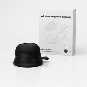 MagTek Powerful Compact Bluetooth Wireless Speaker with Magnetic Mounting Base Connects to Back of Phone or Steel Surface and Carabiner Clip in Black MagTek Powerful Compact Bluetooth Wireless Speaker with Magnetic Mounting Base Connects to Back of Phone or Steel Surface and Carabiner Clip in Black