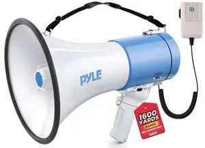 Portable Megaphone Speaker PA Bullhorn - Built-in Siren, 50W Adjustable Volume Control in 1200 Yard Range, Ideal for Any Outdoor Sports, Cheerleading Fans & Coaches, or for Safety Drills Portable Megaphone Speaker PA Bullhorn - Built-in Siren, 50W Adjustable Volume Control in 1200 Yard Range, Ideal for Any Outdoor Sports, Cheerleading Fans & Coaches, or for Safety Drills