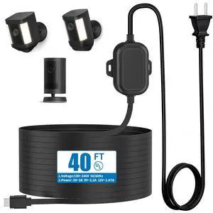 Weatherproof Power Cord for Ring Outdoor Cam Plus/Ring Spotlight Cam Plus/Pro (Battery), 40Ft USB-C Flat Outdoor Charging Cable Continuously Power Your Camera, Black Weatherproof Power Cord for Ring Outdoor Cam Plus/Ring Spotlight Cam Plus/Pro (Battery), 40Ft USB-C Flat Outdoor Charging Cable Continuously Power Your Camera, Black