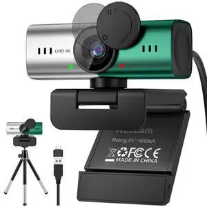 Webcam for PC, 4K Streaming Camera, Web Camera for Desktop/Laptop Computer Webcam with Microphone, Plug and Play USB Web Cam, Aluminum alloy casing, for Live Streaming, Video Calls (Silver green) Webcam for PC, 4K Streaming Camera, Web Camera for Desktop/Laptop Computer Webcam with Microphone, Plug and Play USB Web Cam, Aluminum alloy casing, for Live Streaming, Video Calls (Silver green)