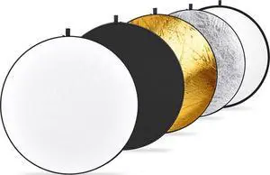 43 Inch/110 Centimeter Light Reflector Diffuser 5 in 1 Collapsible Multi Disc with Bag - Translucent, Silver, Gold, White, and Black for Studio Photography Lighting Outdoor 43 Inch/110 Centimeter Light Reflector Diffuser 5 in 1 Collapsible Multi Disc with Bag - Translucent, Silver, Gold, White, and Black for Studio Photography Lighting Outdoor