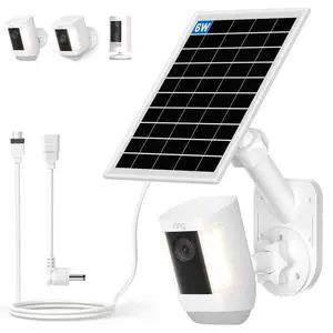 Solar Panel and 2-in-1 Wall Mount for Ring Cam, 6W Solar Charger Compatible with R-ing Spotlight Pro/Plus & Stick Up Cam Battery Models, Weatherproof Cable with USB-C and Ring Barrel Plug Solar Panel and 2-in-1 Wall Mount for Ring Cam, 6W Solar Charger Compatible with R-ing Spotlight Pro/Plus & Stick Up Cam Battery Models, Weatherproof Cable with USB-C and Ring Barrel Plug