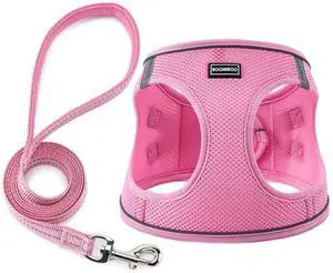 Dog Harness with Leash Set, Step-in Adjustable Puppy Pet Vest, Pink M Dog Harness with Leash Set, Step-in Adjustable Puppy Pet Vest, Pink M