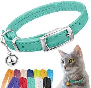Soft Leather Cat Collar with Safety Elastic Strap - Mint Green Soft Leather Cat Collar with Safety Elastic Strap - Mint Green