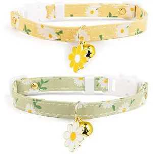 2 Pack Cotton Breakaway Cat Collar with Bell Yellow&Green Flowers Pendant Cute Kitten Cat Collar Suitable for Girls and Boys 2 Pack Cotton Breakaway Cat Collar with Bell Yellow&Green Flowers Pendant Cute Kitten Cat Collar Suitable for Girls and Boys