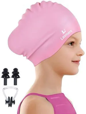Kids Long Hair Swim Cap for Girls Boys, 2 Size Silicone Swimming Cap for Age 3-15 Toddler Children Teens, Waterproof Swim Hats Bathing Caps with Ear Plugs & Nose Clip to Keep Hair Dry(Age 3-8/Pink) Kids Long Hair Swim Cap for Girls Boys, 2 Size Silicone Swimming Cap for Age 3-15 Toddler Children Teens, Waterproof Swim Hats Bathing Caps with Ear Plugs & Nose Clip to Keep Hair Dry(Age 3-8/Pink)