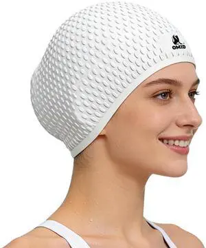 Swim Cap Women Adult, Silicone Comfortable Waterproof Swimming Cap for Long Hair, Pool Beach Training (White) Swim Cap Women Adult, Silicone Comfortable Waterproof Swimming Cap for Long Hair, Pool Beach Training (White)