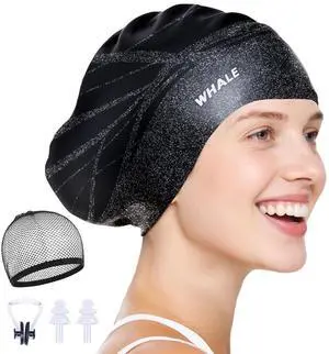 Extra Large Swim Cap Designed for Men and Women with Thick, Long Hair, Hair Extensions Or Afro-Textured Hair Long-Hair Swim Cap Highly Waterproof to Keep Hair Dry (Black) Extra Large Swim Cap Designed for Men and Women with Thick, Long Hair, Hair Extensions Or Afro-Textured Hair Long-Hair Swim Cap Highly Waterproof to Keep Hair Dry (Black)