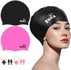Swim Cap for Women Men, 2 Pack Silicone Adult Swimming Cap for Long Short Hair, Durable Waterproof Swim Caps to Keep Hair Dry, Elastic Tear-Proof Swim Hats Bathing Caps with Ear Plug and Nose Clip Swim Cap for Women Men, 2 Pack Silicone Adult Swimming Cap for Long Short Hair, Durable Waterproof Swim Caps to Keep Hair Dry, Elastic Tear-Proof Swim Hats Bathing Caps with Ear Plug and Nose Clip