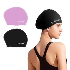 2 Pack Silicone Swim Cap for Long Hair, Anti-Slip Waterproof 2 Pack Silicone Swim Cap for Long Hair, Anti-Slip Waterproof