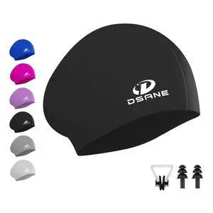 Womens Silicone Swim Cap for Long Hair,3D Ergonomic Design Silicone Swimming Caps for Women Kids Men Adults Boys Girls with Ear Plug and Nose Clip(Black/L) Womens Silicone Swim Cap for Long Hair,3D Ergonomic Design Silicone Swimming Caps for Women Kids Men Adults Boys Girls with Ear Plug and Nose Clip(Black/L)