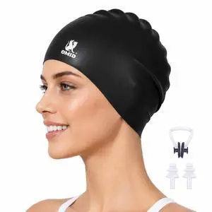 Silicone Swim Cap for Adults Men & Women, Waterproof Leak-Proof Bathing Cap for Pool & Beach, Chlorine Resistant Durable Swim Hat for Daily Training (Black) Silicone Swim Cap for Adults Men & Women, Waterproof Leak-Proof Bathing Cap for Pool & Beach, Chlorine Resistant Durable Swim Hat for Daily Training (Black)