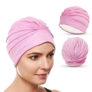 Swim Caps for Women Swimming Turban Polyester Latex Lined Pleated for Ladies - Light Pink Swim Caps for Women Swimming Turban Polyester Latex Lined Pleated for Ladies - Light Pink
