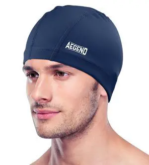 Fabric Swim Cap, Silicone Waterproof Layer - Breathable Cloth Swimming Cap, Keep Hair Dry with Hight Elasticity for Women Men, 2 Sizes to Choose (Navy Blue, Medium) Fabric Swim Cap, Silicone Waterproof Layer - Breathable Cloth Swimming Cap, Keep Hair Dry with Hight Elasticity for Women Men, 2 Sizes to Choose (Navy Blue, Medium)