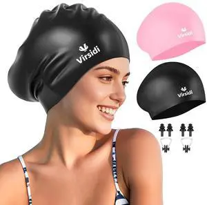 2 Pack Large Swim Caps for Long Hair, Silicone Swimming Cap for Adult Women Men, Waterproof Swim Hats Bathing Caps to Keep Hair Dry with Bonus Nose Clip and Earplugs-01 2 Pack Large Swim Caps for Long Hair, Silicone Swimming Cap for Adult Women Men, Waterproof Swim Hats Bathing Caps to Keep Hair Dry with Bonus Nose Clip and Earplugs-01
