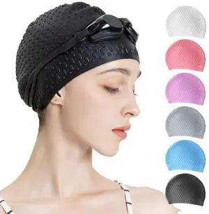 Silicone Swim Cap,Comfortable Bathing Cap Ideal for Curly Short Medium Long Hair, Swimming Cap for Women and Men, Shower Caps Keep Hairstyle Unchanged (Black) Silicone Swim Cap,Comfortable Bathing Cap Ideal for Curly Short Medium Long Hair, Swimming Cap for Women and Men, Shower Caps Keep Hairstyle Unchanged (Black)