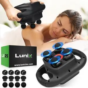 LX25 4-Head Percussion Handheld Massager with Red + Near-Infrared Light (660nm/850nm), USB Rechargeable Chiropractic Muscle Massager for Full Body Relief, Includes Storage Case LX25 4-Head Percussion Handheld Massager with Red + Near-Infrared Light (660nm/850nm), USB Rechargeable Chiropractic Muscle Massager for Full Body Relief, Includes Storage Case