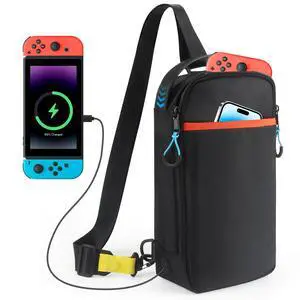Sling Crossbody Bag for Nintendo Switch 2/Steam Deck/PlayStation Portal, Large Portable Shoulder Crossbody Bag with USB Charging Port and 16 Game Card Slots,Holds Console & Accessories,Black Sling Crossbody Bag for Nintendo Switch 2/Steam Deck/PlayStation Portal, Large Portable Shoulder Crossbody Bag with USB Charging Port and 16 Game Card Slots,Holds Console & Accessories,Black
